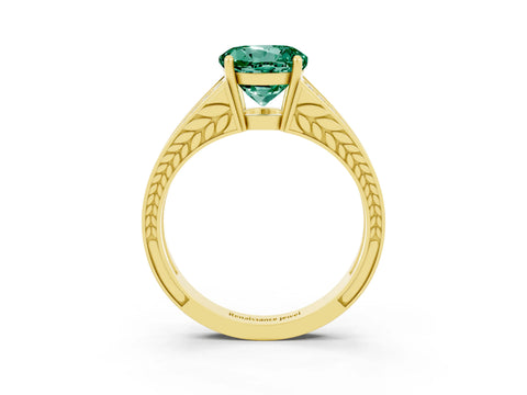 Yellow gold Round Cut Green Sapphire Split Shank Ring with Pavé Band and Four-Prong Setting_3