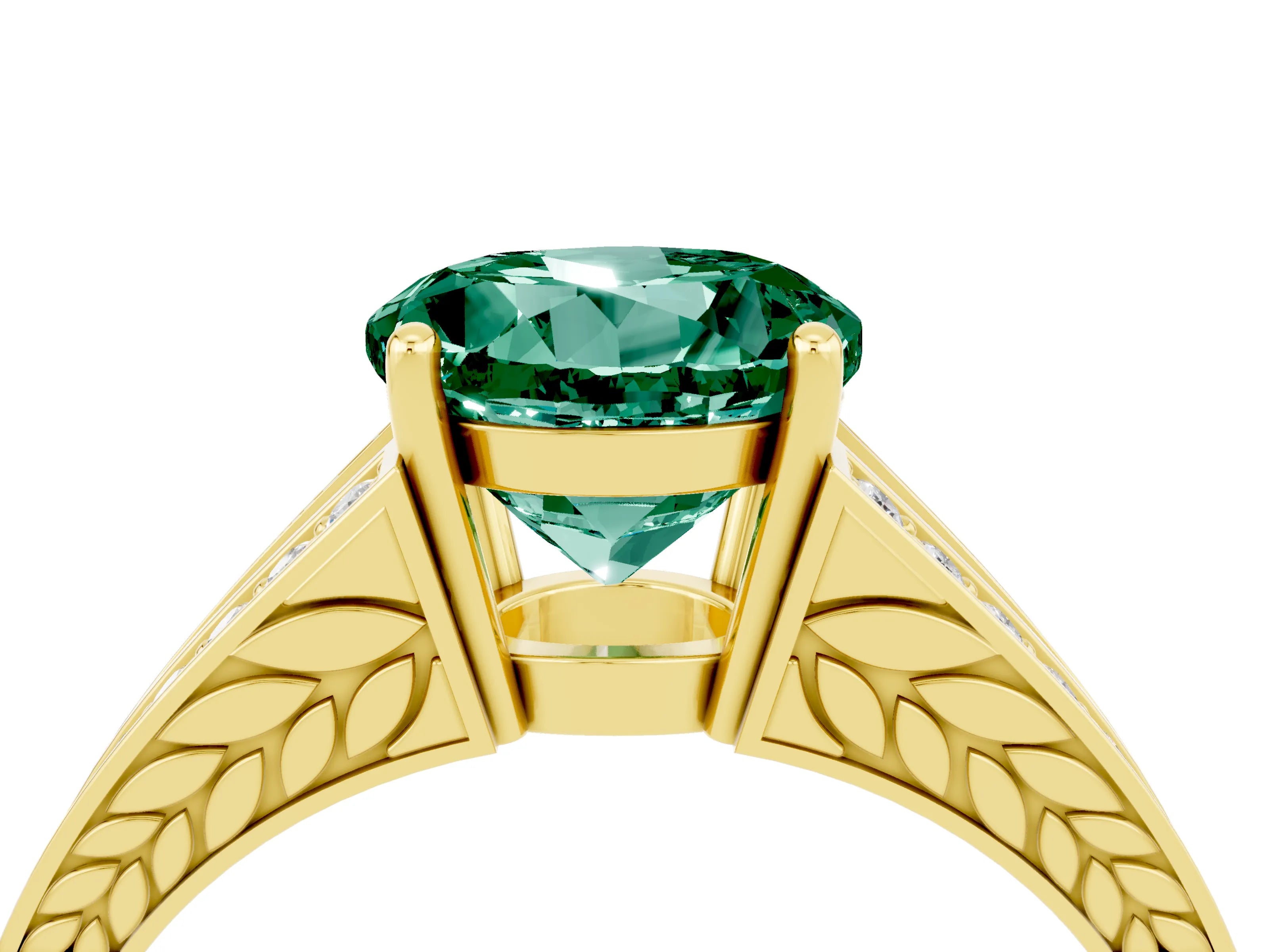 Yellow gold Round Cut Green Sapphire Split Shank Ring with Pavé Band and Four-Prong Setting_4