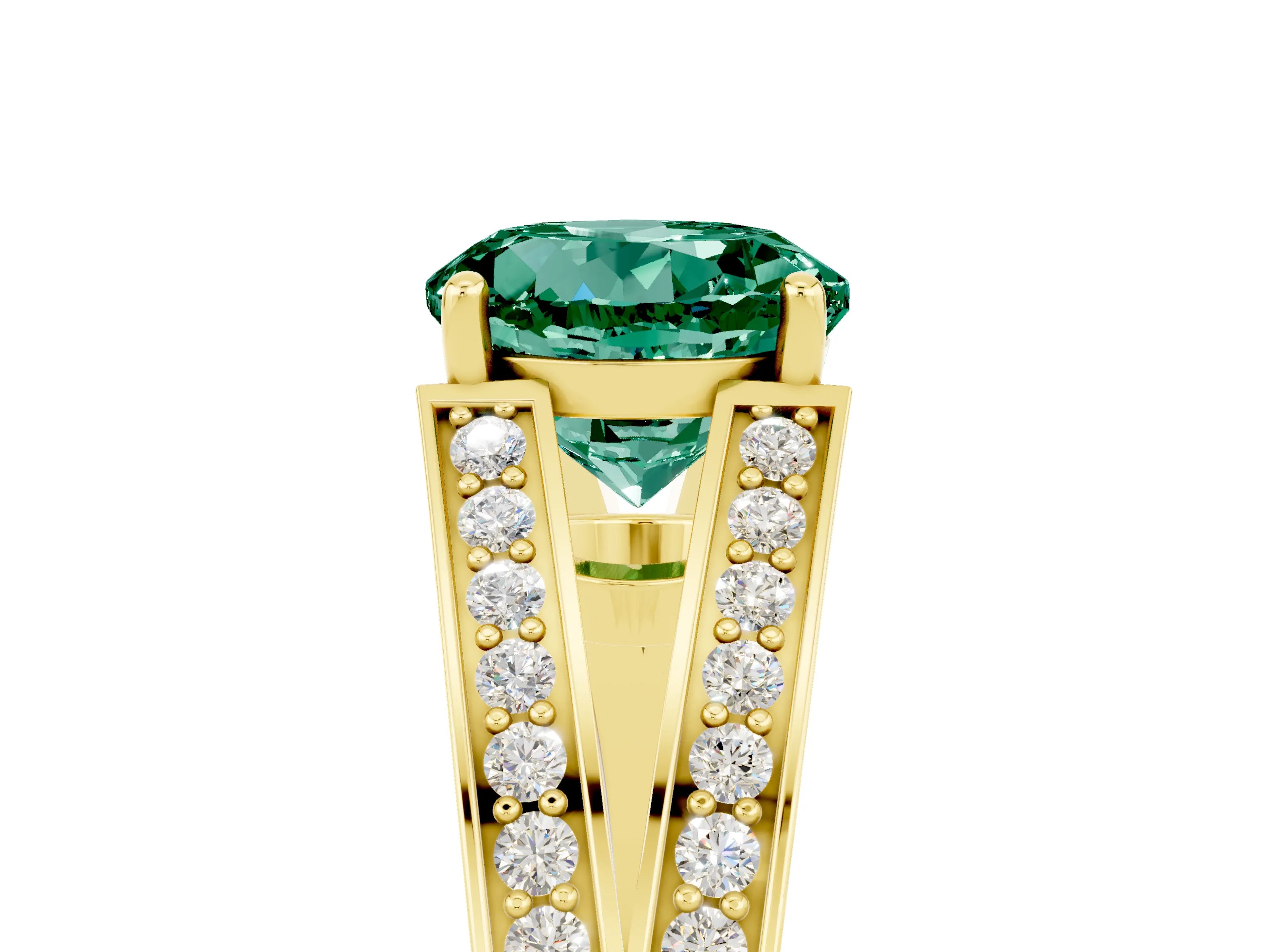 Yellow gold Round Cut Green Sapphire Split Shank Ring with Pavé Band and Four-Prong Setting_5