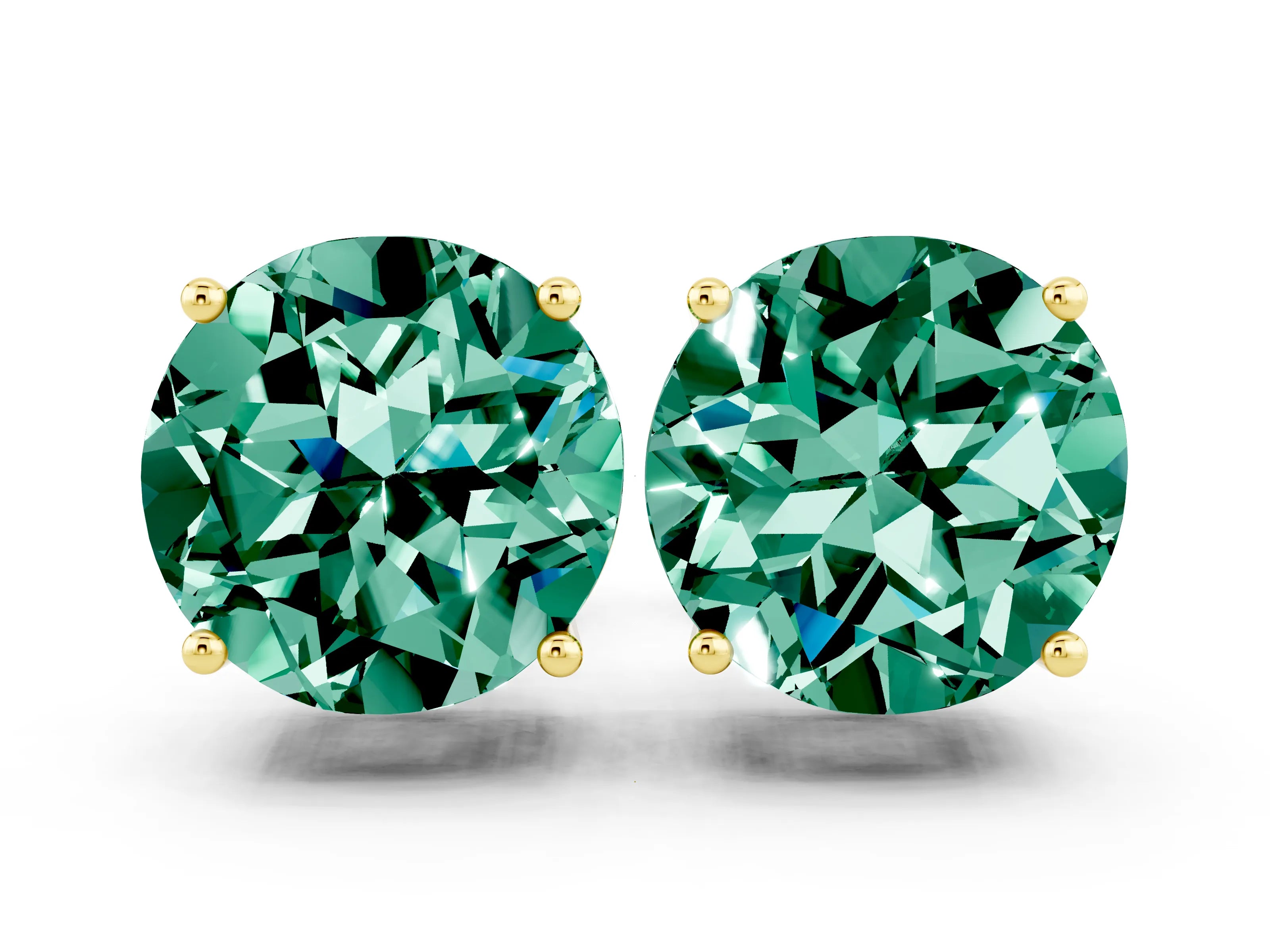 Yellow gold Round Cut Green Sapphire Stud Earrings_24