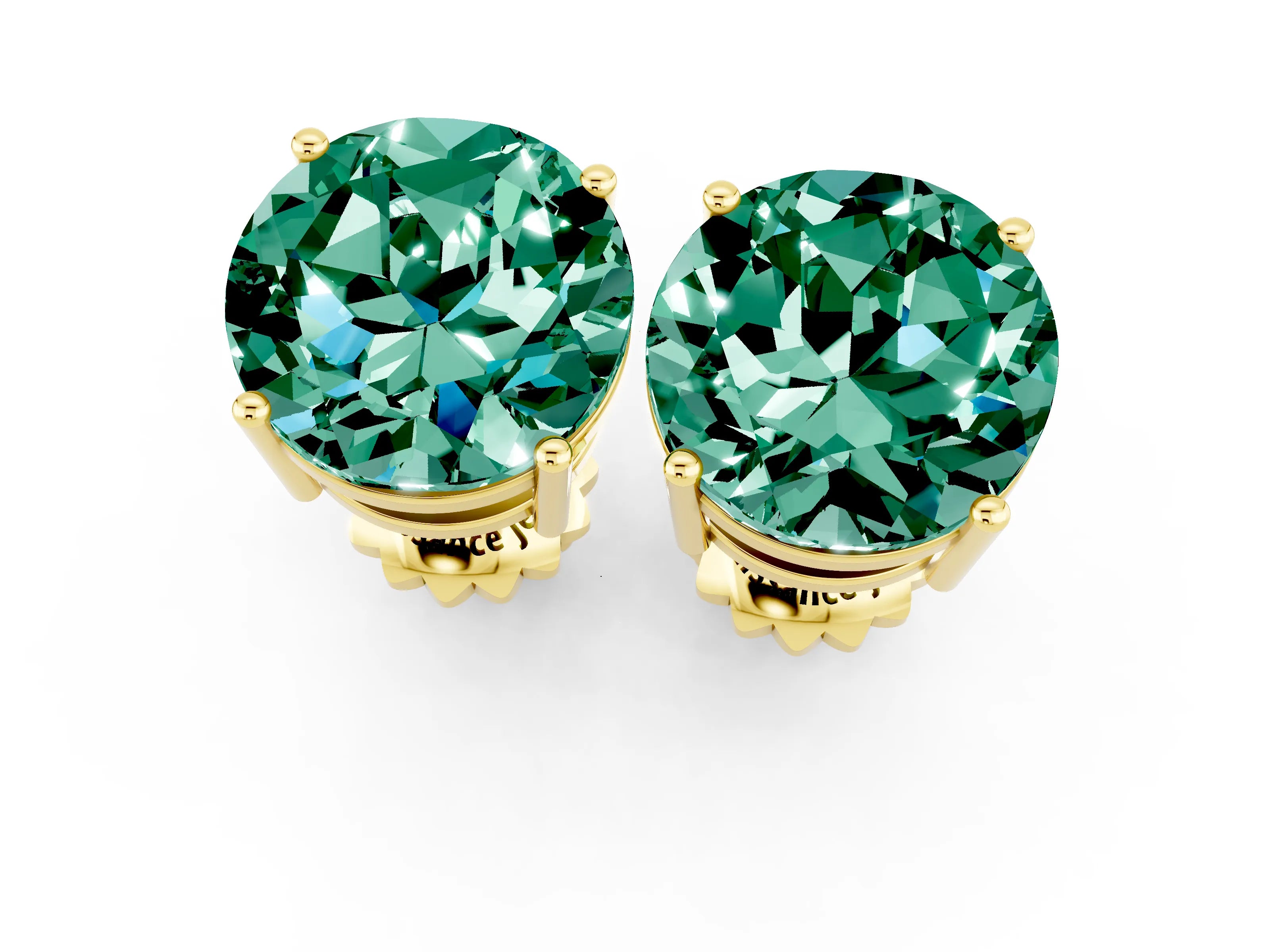Yellow gold Round Cut Green Sapphire Stud Earrings_25