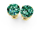 Yellow gold Round Cut Green Sapphire Stud Earrings_25