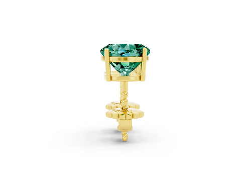 Yellow gold Round Cut Green Sapphire Stud Earrings_26
