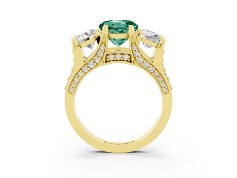 Yellow gold Round Cut Green Sapphire Three-Stone Ring with Channel Set Band and Four-Prong Setting_3