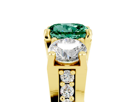 Yellow gold Round Cut Green Sapphire Three-Stone Ring with Channel Set Band and Four-Prong Setting_5