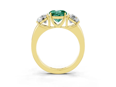 Yellow gold Round Cut Green Sapphire Three-Stone Ring with Four-Prong Setting and Classic Band_3