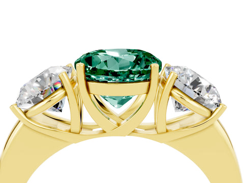 Yellow gold Round Cut Green Sapphire Three-Stone Ring with Four-Prong Setting and Classic Band_4