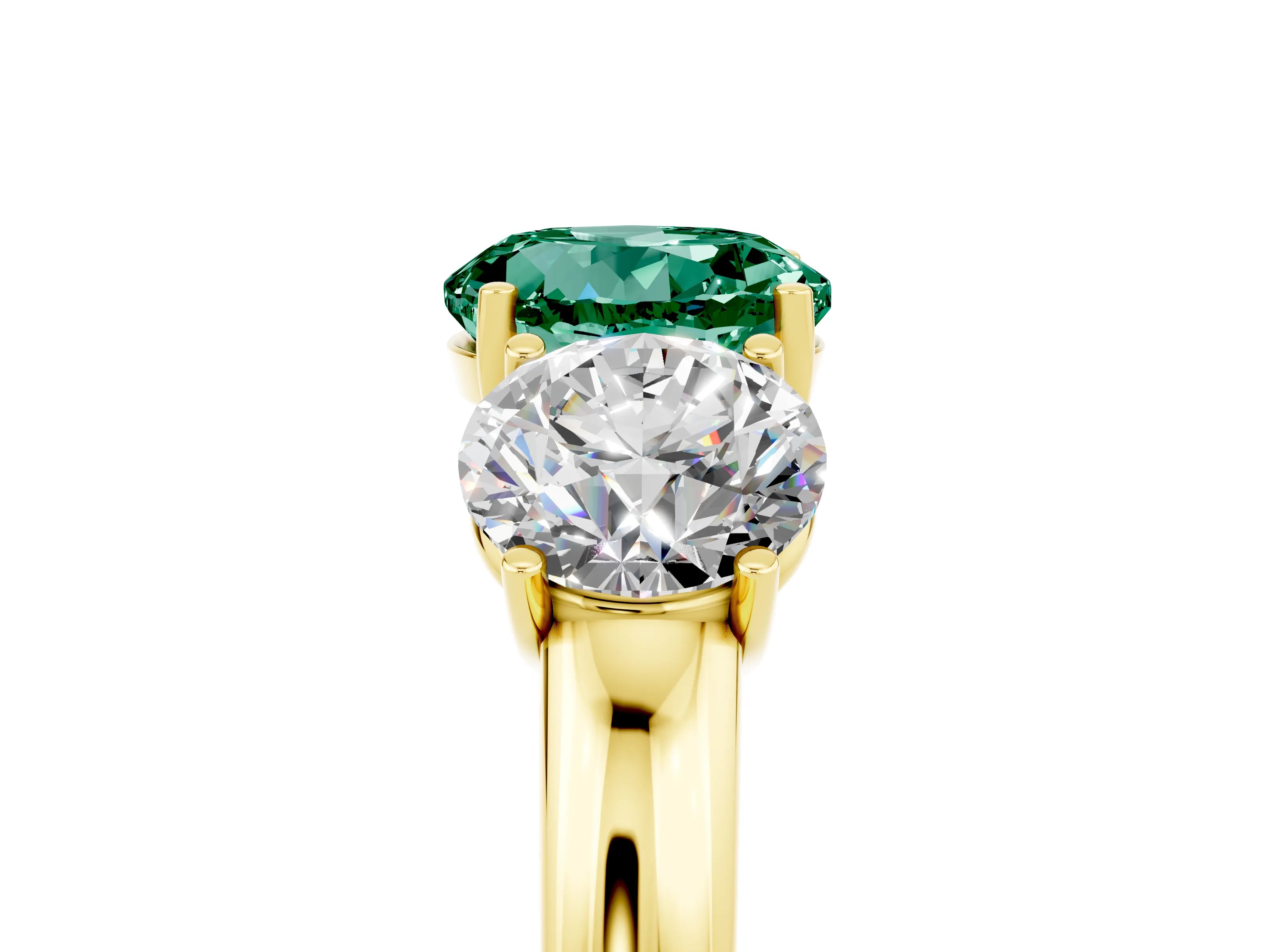 Yellow gold Round Cut Green Sapphire Three-Stone Ring with Four-Prong Setting and Classic Band_5