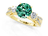 Yellow gold Round Cut Green Sapphire Three-Stone Ring with Pavé Split Shank and Four-Prong Setting_1