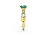 Yellow gold Round Cut Green Sapphire Three-Stone Ring with Pavé Split Shank and Four-Prong Setting_2