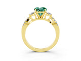 Yellow gold Round Cut Green Sapphire Three-Stone Ring with Pavé Split Shank and Four-Prong Setting_3