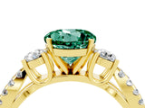 Yellow gold Round Cut Green Sapphire Three-Stone Ring with Pavé Split Shank and Four-Prong Setting_4