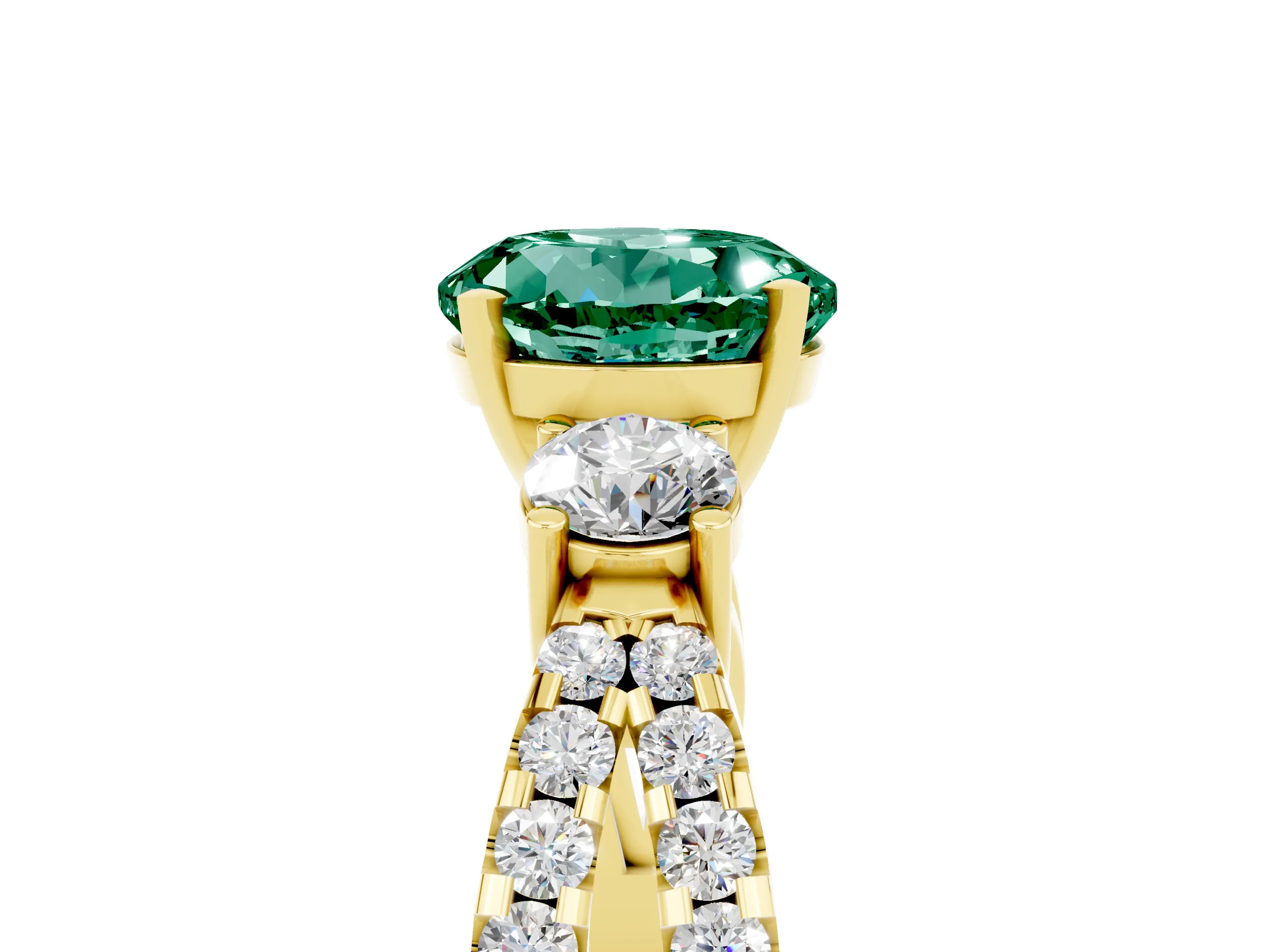 Yellow gold Round Cut Green Sapphire Three-Stone Ring with Pavé Split Shank and Four-Prong Setting_5
