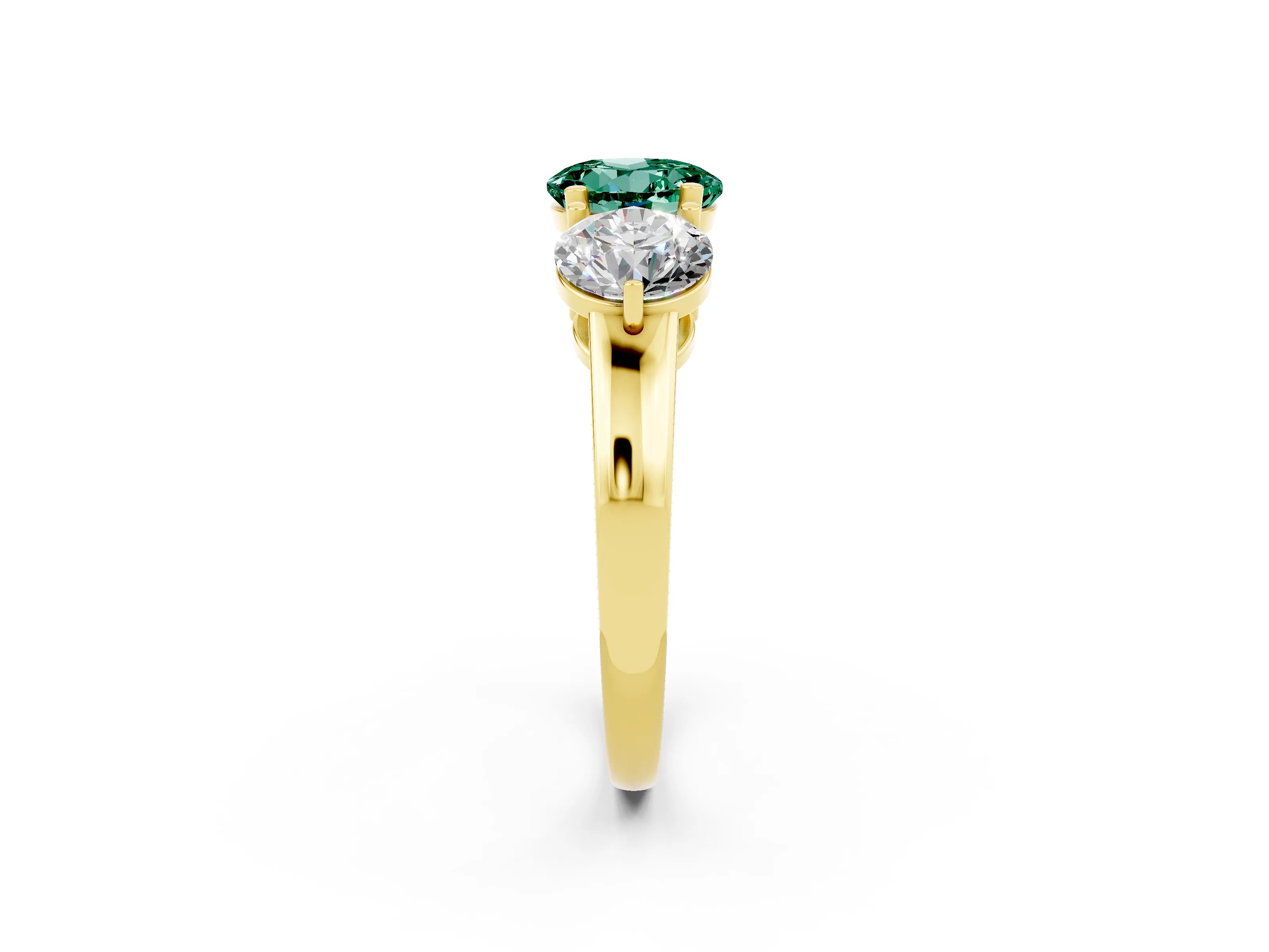 Yellow gold Round Cut Green Sapphire Three-Stone Ring with Prong Setting and Classic Band_2