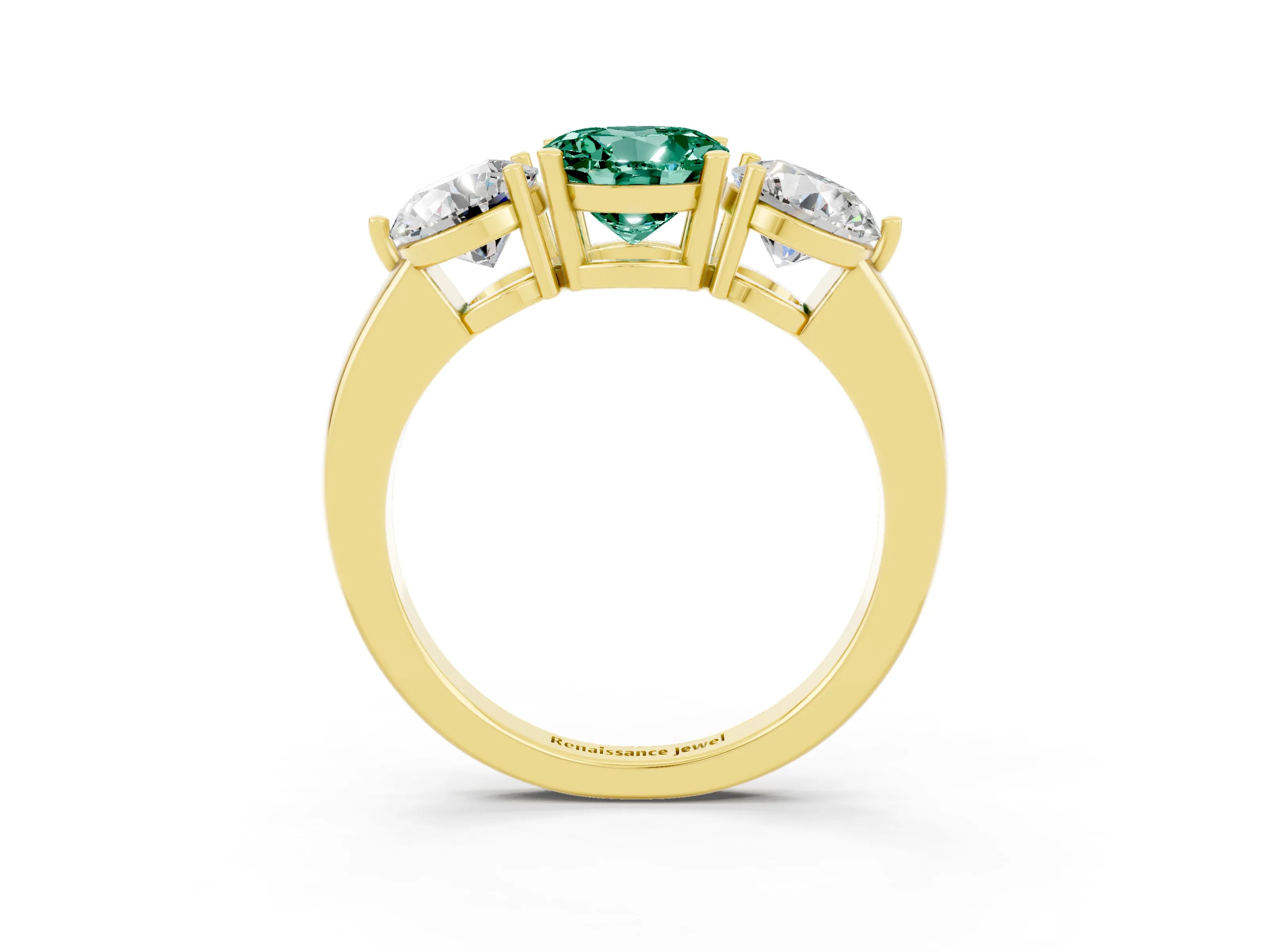 Yellow gold Round Cut Green Sapphire Three-Stone Ring with Prong Setting and Classic Band_3