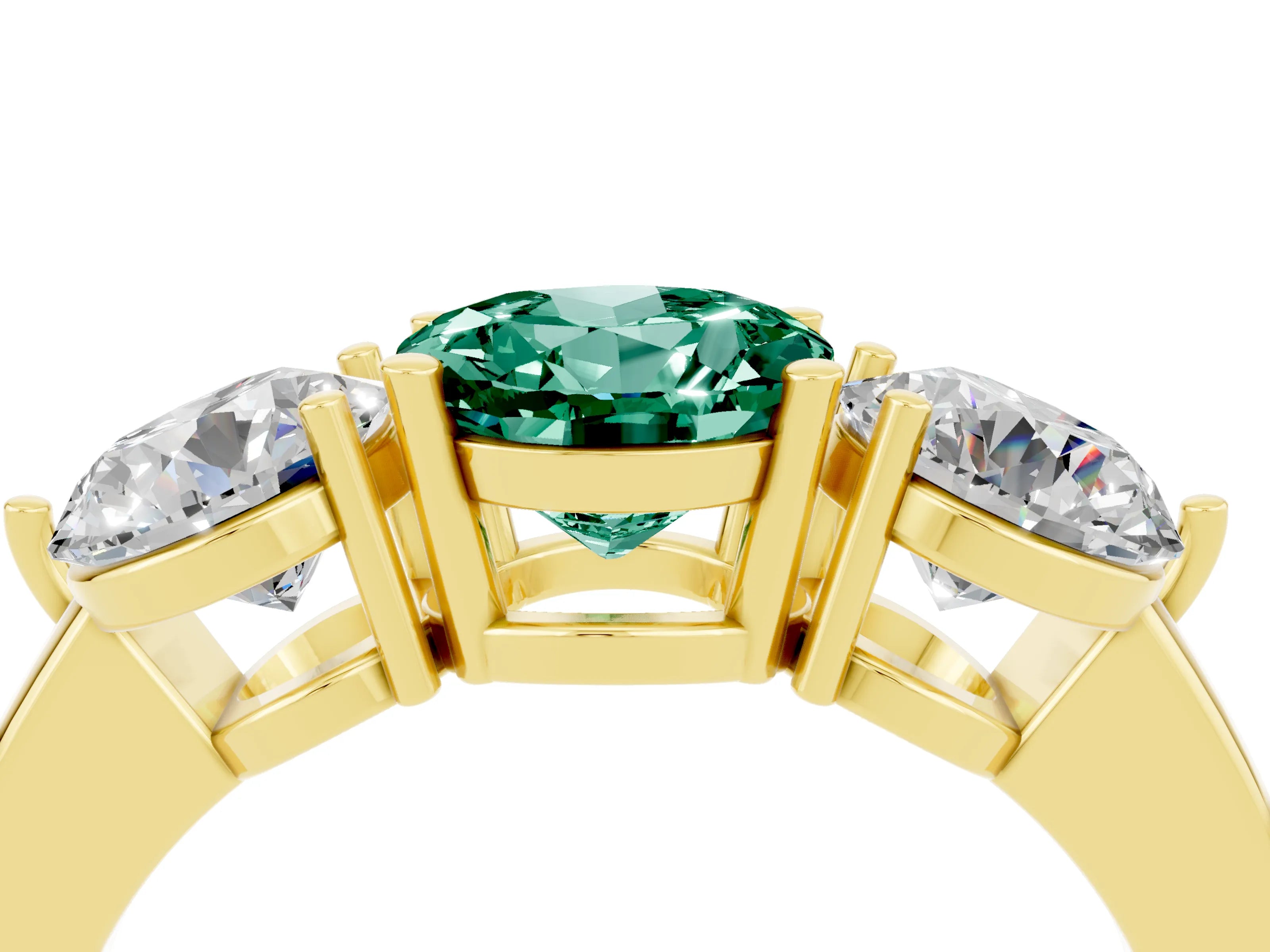 Yellow gold Round Cut Green Sapphire Three-Stone Ring with Prong Setting and Classic Band_4
