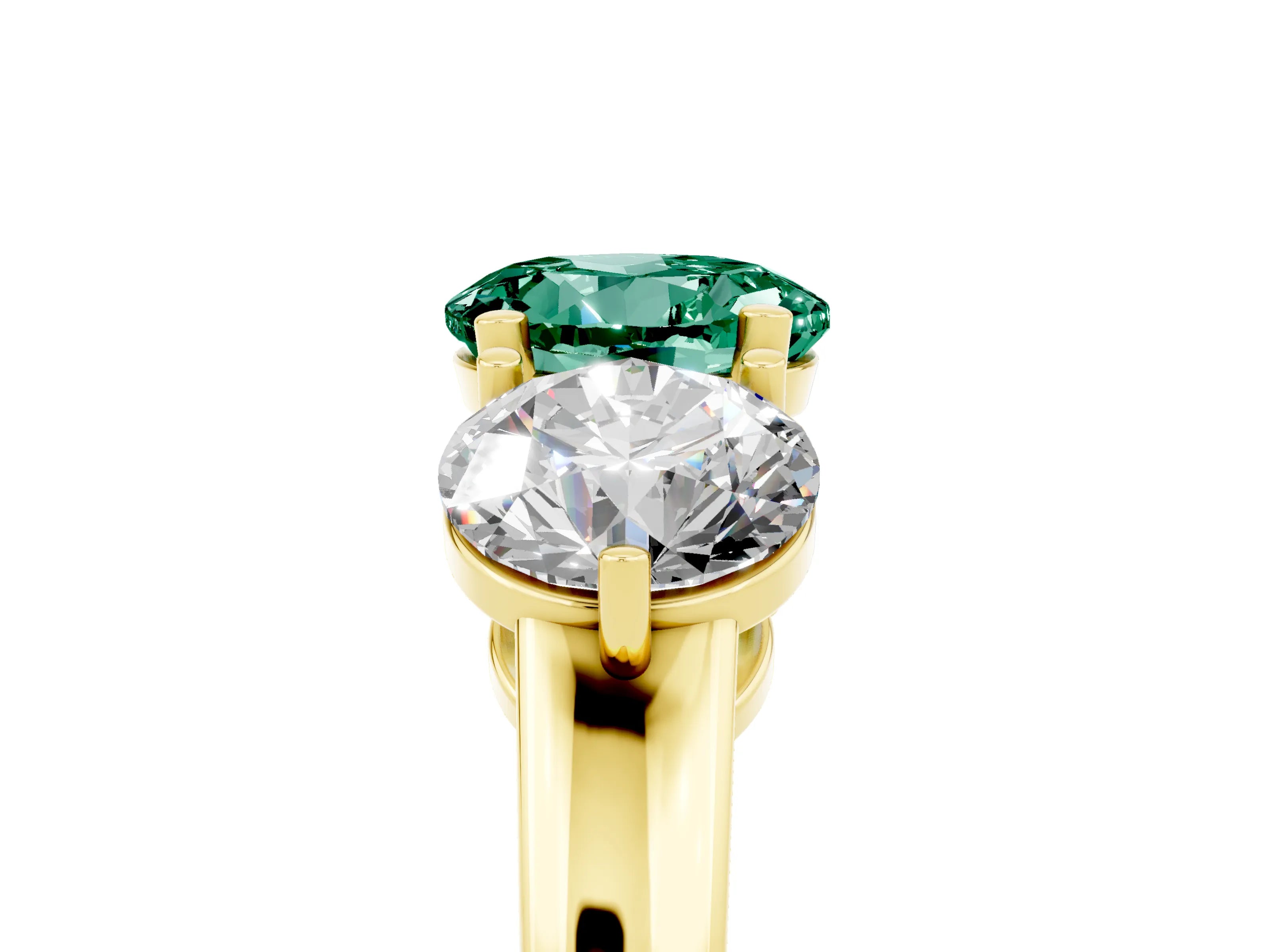 Yellow gold Round Cut Green Sapphire Three-Stone Ring with Prong Setting and Classic Band_5