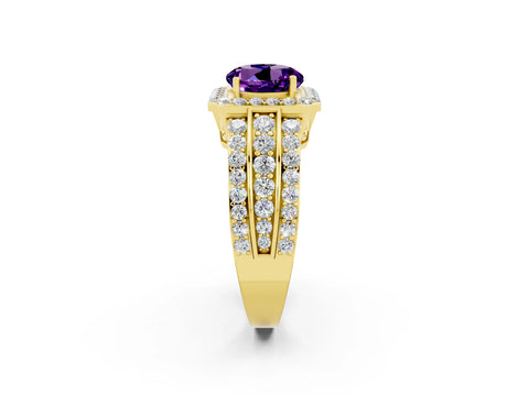 Yellow gold Round Cut Halo Amethyst Ring with Split Shank and Four-Prong Setting_2