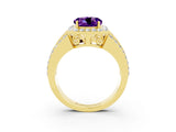 Yellow gold Round Cut Halo Amethyst Ring with Split Shank and Four-Prong Setting_3