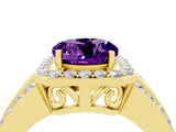 Yellow gold Round Cut Halo Amethyst Ring with Split Shank and Four-Prong Setting_4