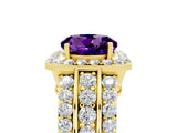 Yellow gold Round Cut Halo Amethyst Ring with Split Shank and Four-Prong Setting_5