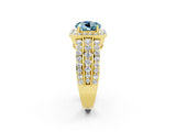Yellow gold Round Cut Halo Aquamarine Ring with Split Shank and Four-Prong Setting_2