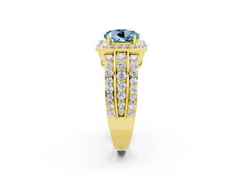 Yellow gold Round Cut Halo Aquamarine Ring with Split Shank and Four-Prong Setting_2