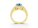 Yellow gold Round Cut Halo Aquamarine Ring with Split Shank and Four-Prong Setting_3