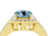 Yellow gold Round Cut Halo Aquamarine Ring with Split Shank and Four-Prong Setting_4