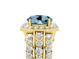 Yellow gold Round Cut Halo Aquamarine Ring with Split Shank and Four-Prong Setting_5