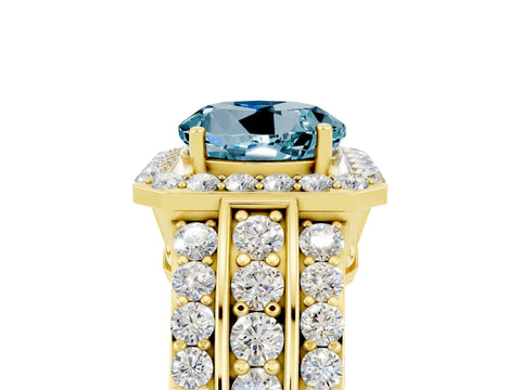 Yellow gold Round Cut Halo Aquamarine Ring with Split Shank and Four-Prong Setting_5