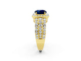Yellow gold Round Cut Halo Blue Sapphire Ring with Split Shank and Four-Prong Setting_2