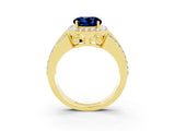 Yellow gold Round Cut Halo Blue Sapphire Ring with Split Shank and Four-Prong Setting_3