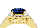 Yellow gold Round Cut Halo Blue Sapphire Ring with Split Shank and Four-Prong Setting_4