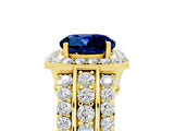 Yellow gold Round Cut Halo Blue Sapphire Ring with Split Shank and Four-Prong Setting_5