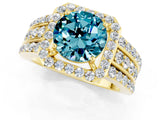 Yellow gold Round Cut Halo Blue Topaz Ring with Split Shank and Four-Prong Setting_1