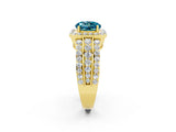 Yellow gold Round Cut Halo Blue Topaz Ring with Split Shank and Four-Prong Setting_2