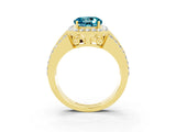 Yellow gold Round Cut Halo Blue Topaz Ring with Split Shank and Four-Prong Setting_3