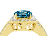 Yellow gold Round Cut Halo Blue Topaz Ring with Split Shank and Four-Prong Setting_4