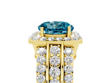 Yellow gold Round Cut Halo Blue Topaz Ring with Split Shank and Four-Prong Setting_5