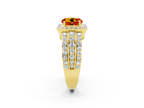 Yellow gold Round Cut Halo Citrine Ring with Round  Split Shank and Prong Setting