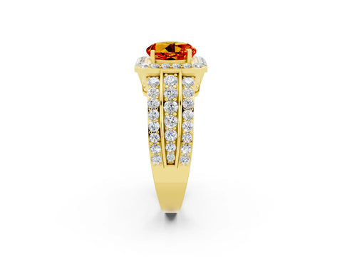 Yellow gold Round Cut Halo Citrine Ring with Split Shank and Four-Prong Setting_2