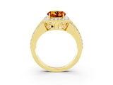 Yellow gold Round Cut Halo Citrine Ring with Split Shank and Four-Prong Setting_3