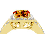 Yellow gold Round Cut Halo Citrine Ring with Split Shank and Four-Prong Setting_4