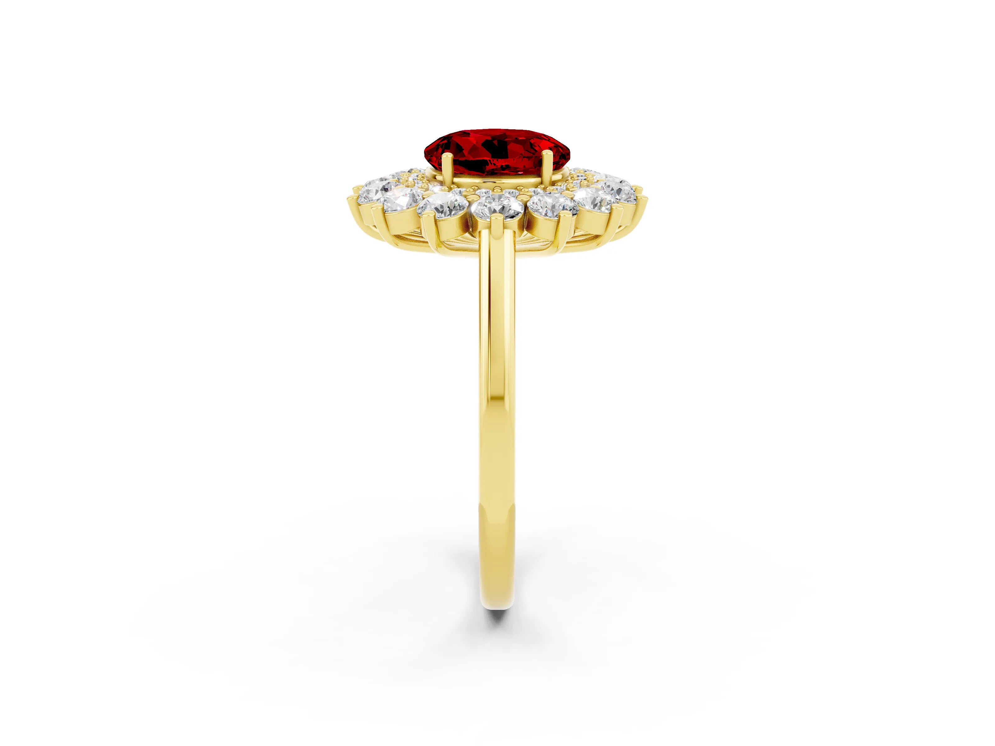 Yellow gold Round Cut Halo Cluster Diamond Ring with Pave Band and Four-Prong Setting_10