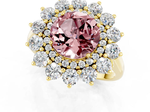 Yellow gold Round Cut Halo Cluster Diamond Ring with Pave Band and Four-Prong Setting_10