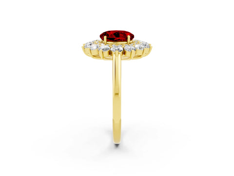 Yellow gold Round Cut Halo Cluster Diamond Ring with Pave Band and Four-Prong Setting_10