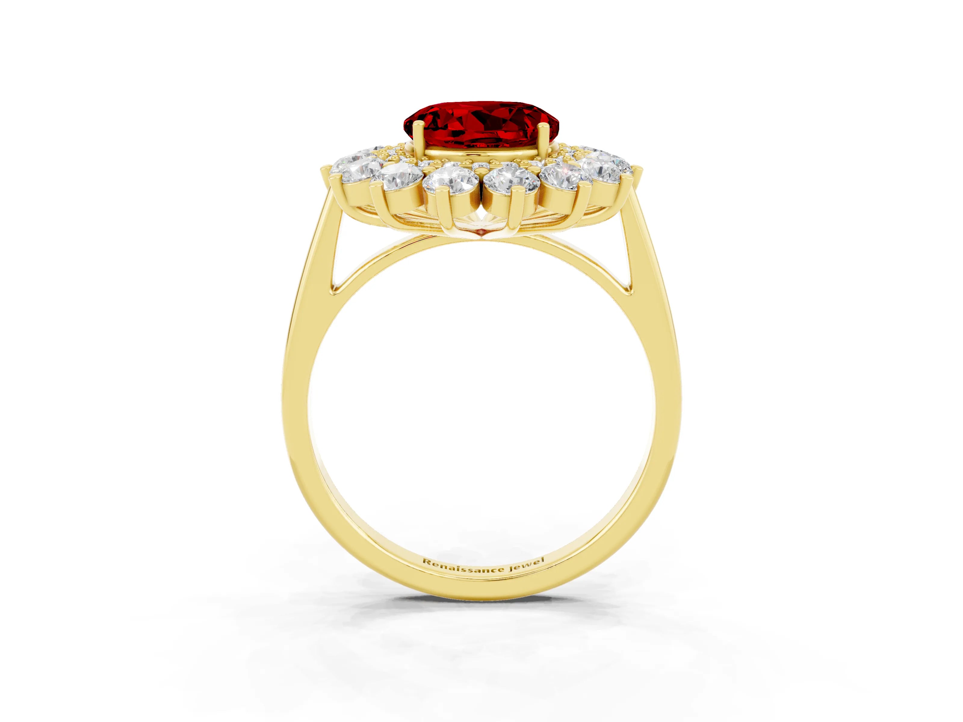 Yellow gold Round Cut Halo Cluster Diamond Ring with Pave Band and Four-Prong Setting_11