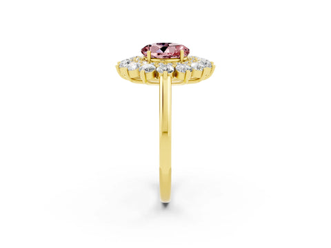 Yellow gold Round Cut Halo Cluster Diamond Ring with Pave Band and Four-Prong Setting_11