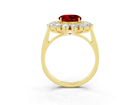 Yellow gold Round Cut Halo Cluster Diamond Ring with Pave Band and Four-Prong Setting_11